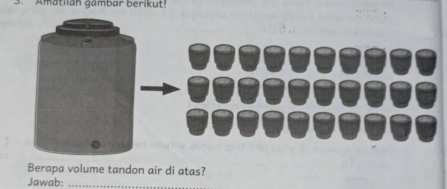 Amatilah gambar berikut! 
Berapa volume tandon air di atas? 
Jawab:_