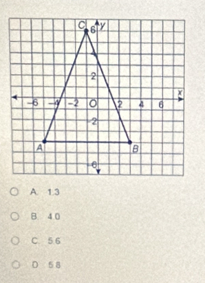 A. 1.3
B. 4 0
C. 5 6
D 5 8