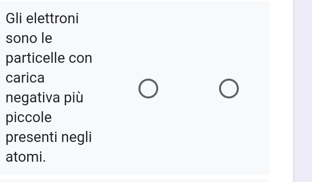 Gli elettroni 
sono le 
particelle con 
carica 
negativa più 
piccole 
presenti negli 
atomi.