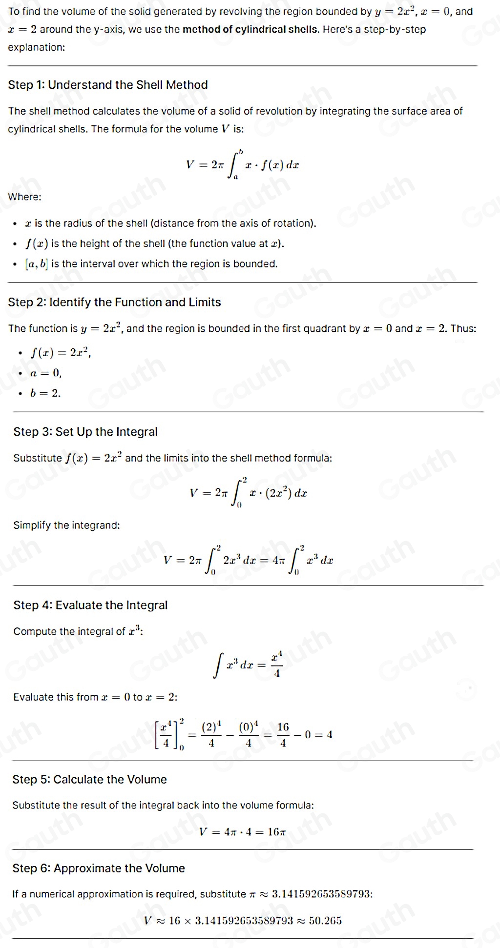 Solved: Find the volume of the solid generated by revolving the region ...