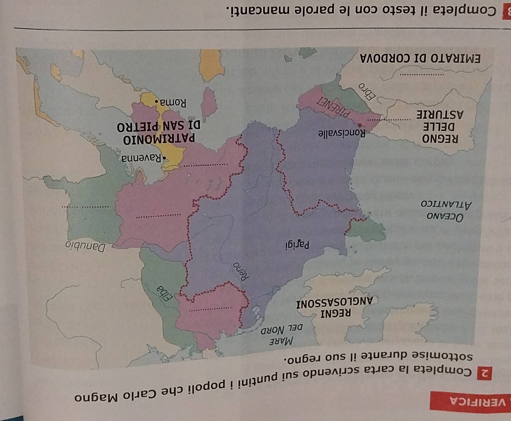 VERIFICA 
2 Cocrivendo sui puntini i popoli che Carlo Magno 
Completa il testo con le parole mancanti.