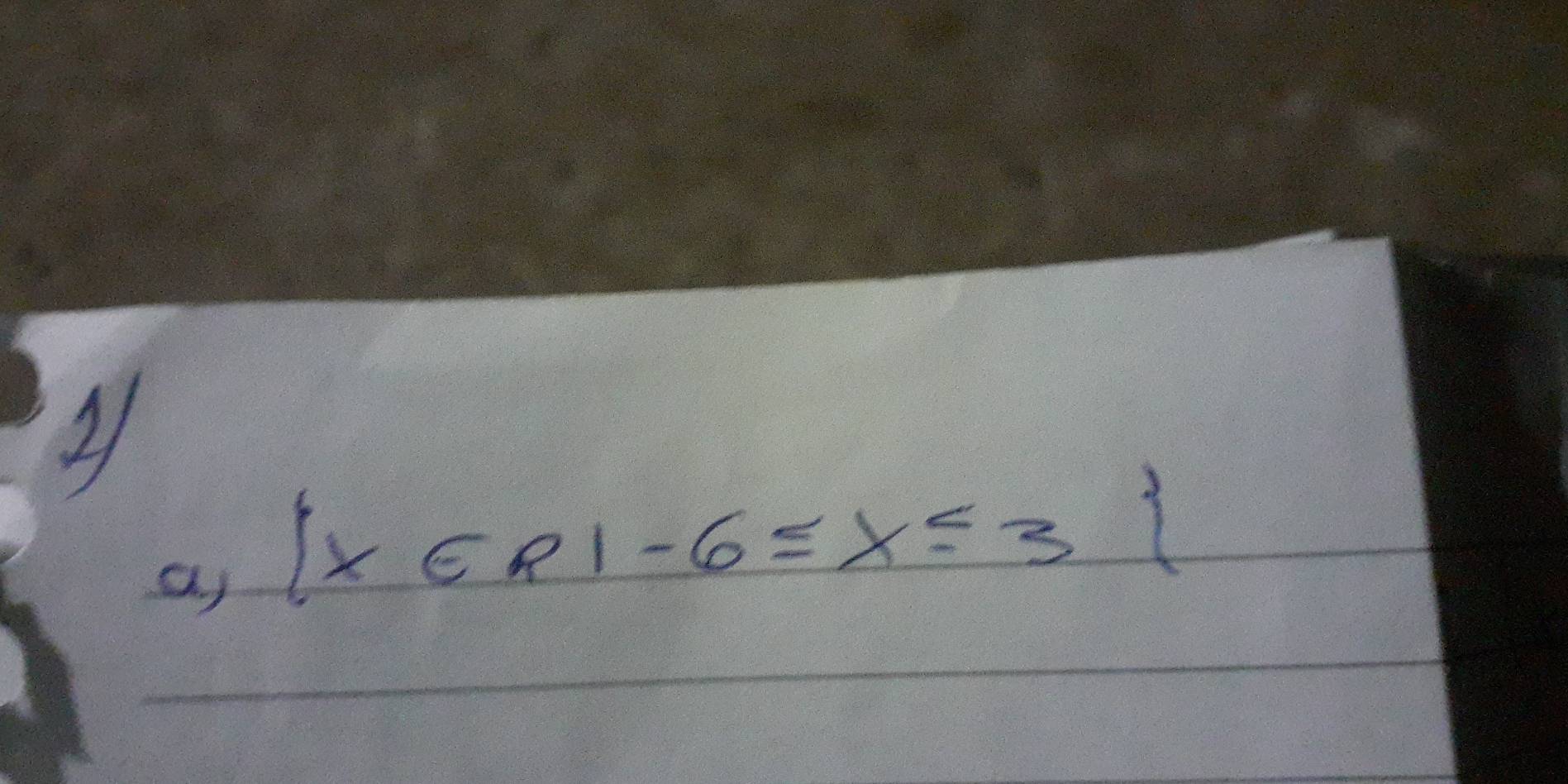 as |x∈ R|-6≤ x≤ 3 = □ /□  