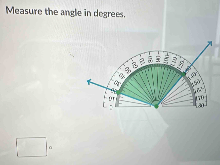 Measure the angle in degrees. 
。