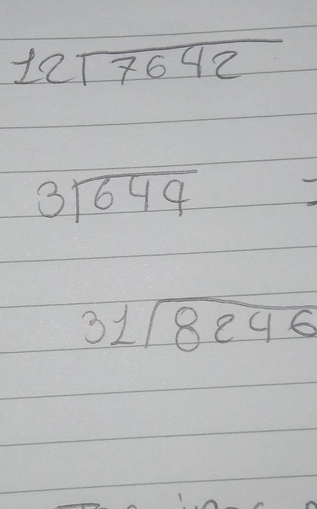 12sqrt(7642)
3sqrt(649) sqrt(sqrt 1)/4 (-1,2) =
beginarrayr 31encloselongdiv 8246endarray