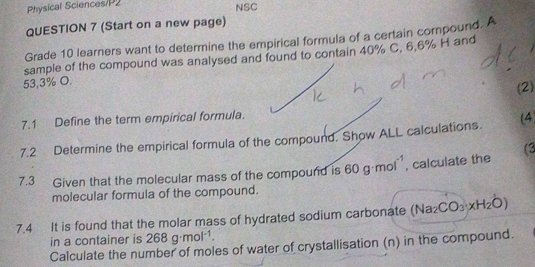 Gelöst:Physical Sciences/P2 NSC QUESTION 7 (Start on a new page) Grade ...
