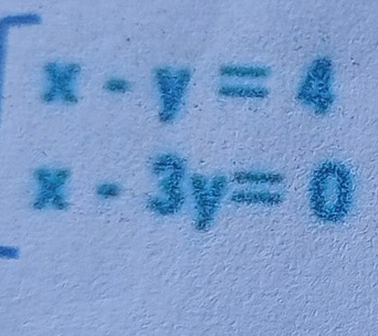 beginarrayl x-y=4 x-3y=0endarray.