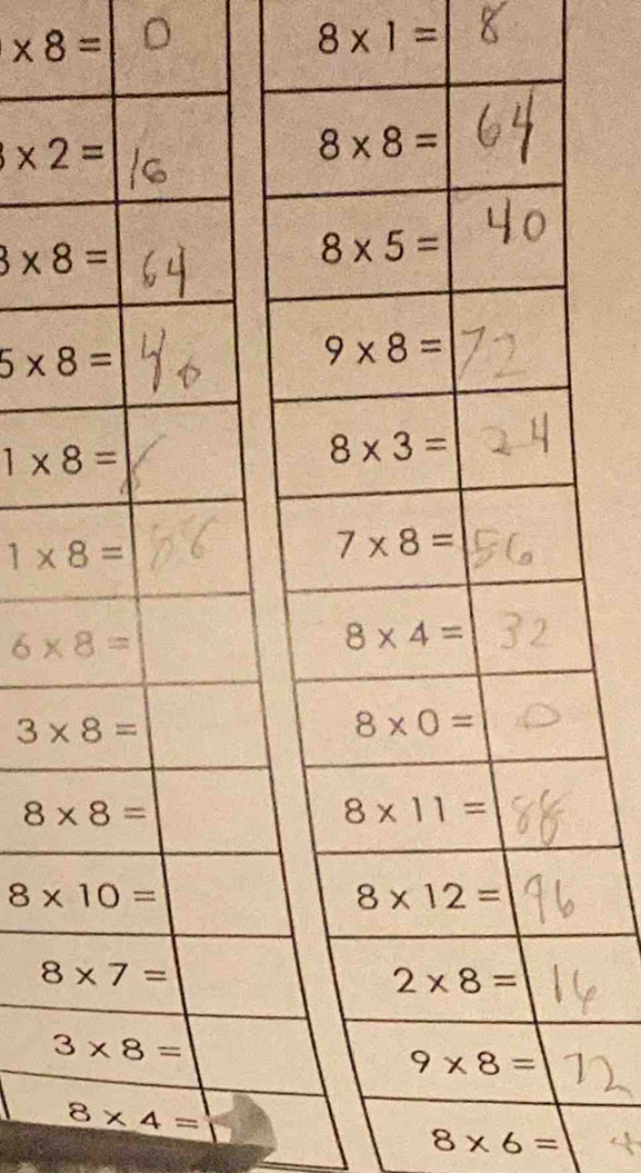 * 8=
8* 1=
* 2=
3* 8=
8* 4=
8* 6=