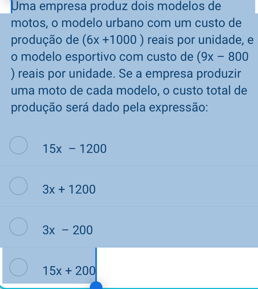Resolvido:Uma empresa produz dois modelos de motos, o modelo urbano com ...