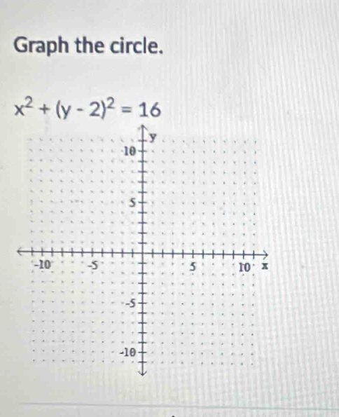 Graph the circle.
x^2+(y-2)^2=16