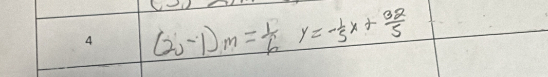 (2,-1)m= 1/6  y=- 1/5 x+ 32/5 