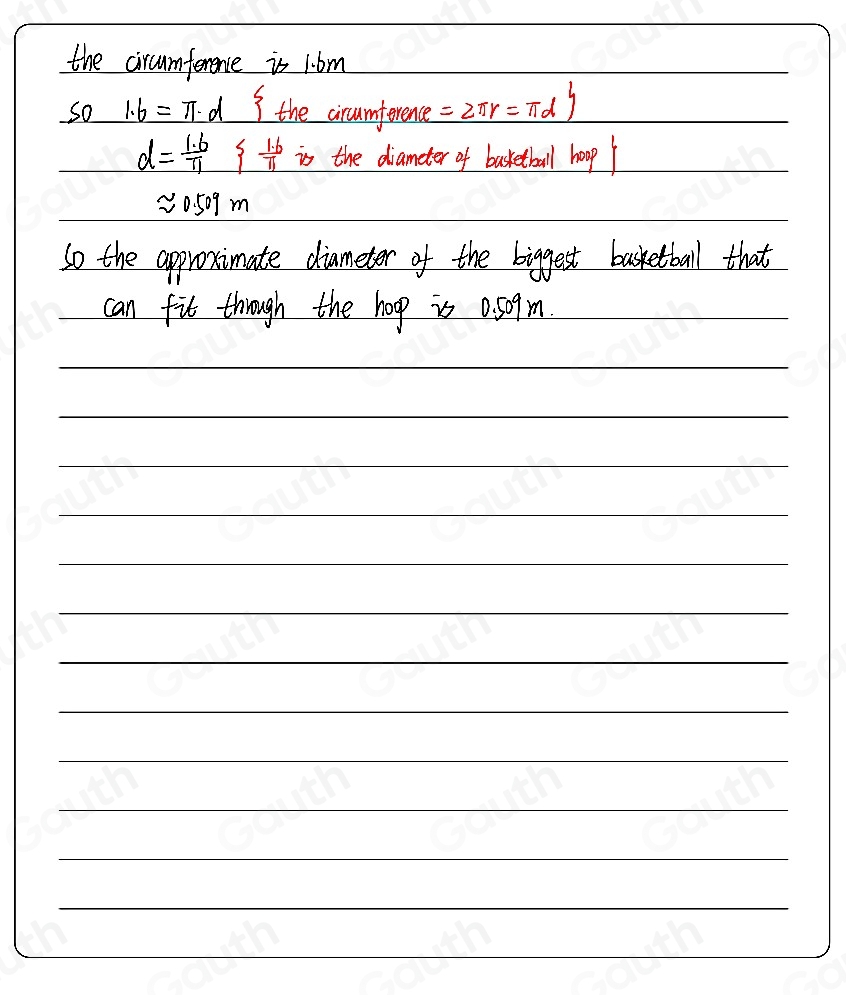 Solved: A basketball hoop has a circumference of 1.6 m. What is the ...