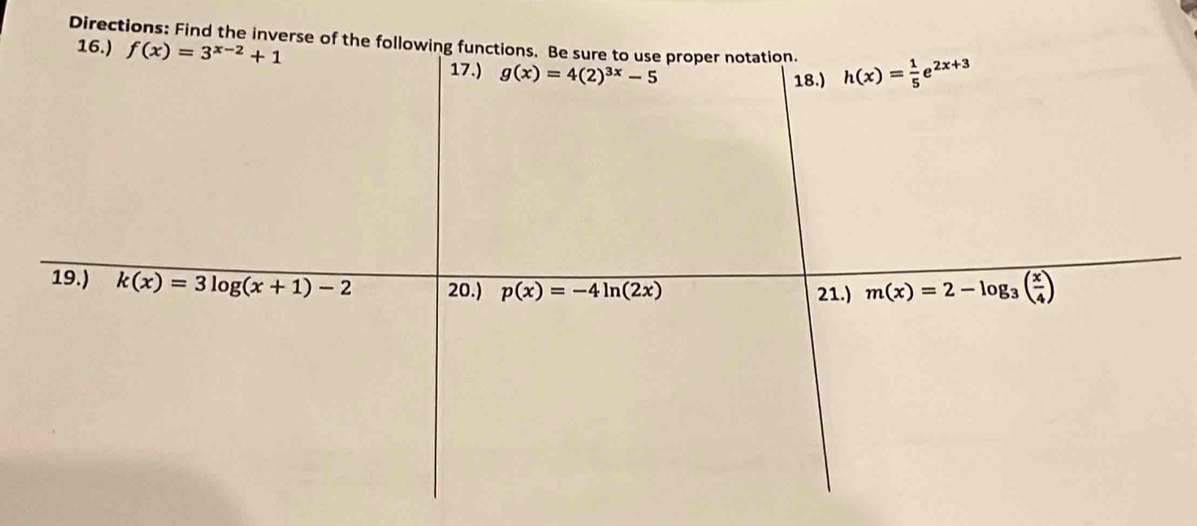 Directions: Find the inverse of t