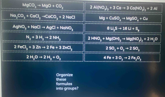 Organize
these
formulas
into groups?