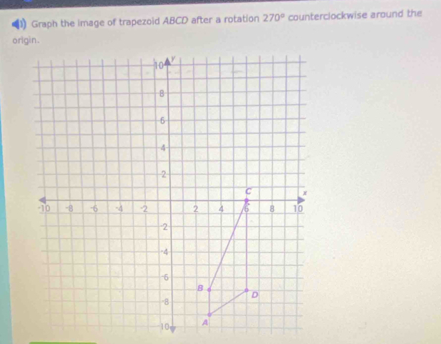 Graph the image of trapezoid ABCD after a rotation 270° counterclockwise around the