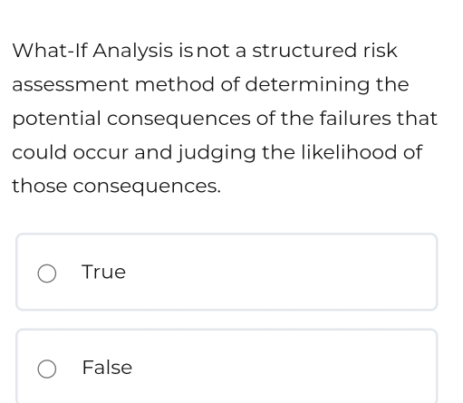 Solved: What-If Analysis isnot a structured risk assessment method of ...