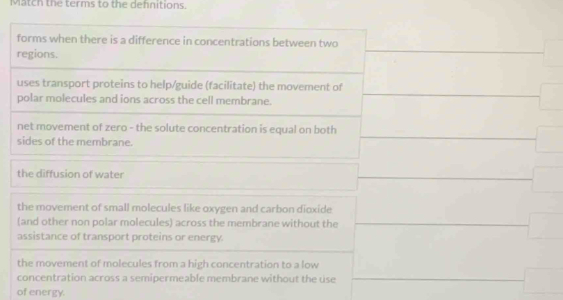 Match the terms to the dehnitions. 
of energy.