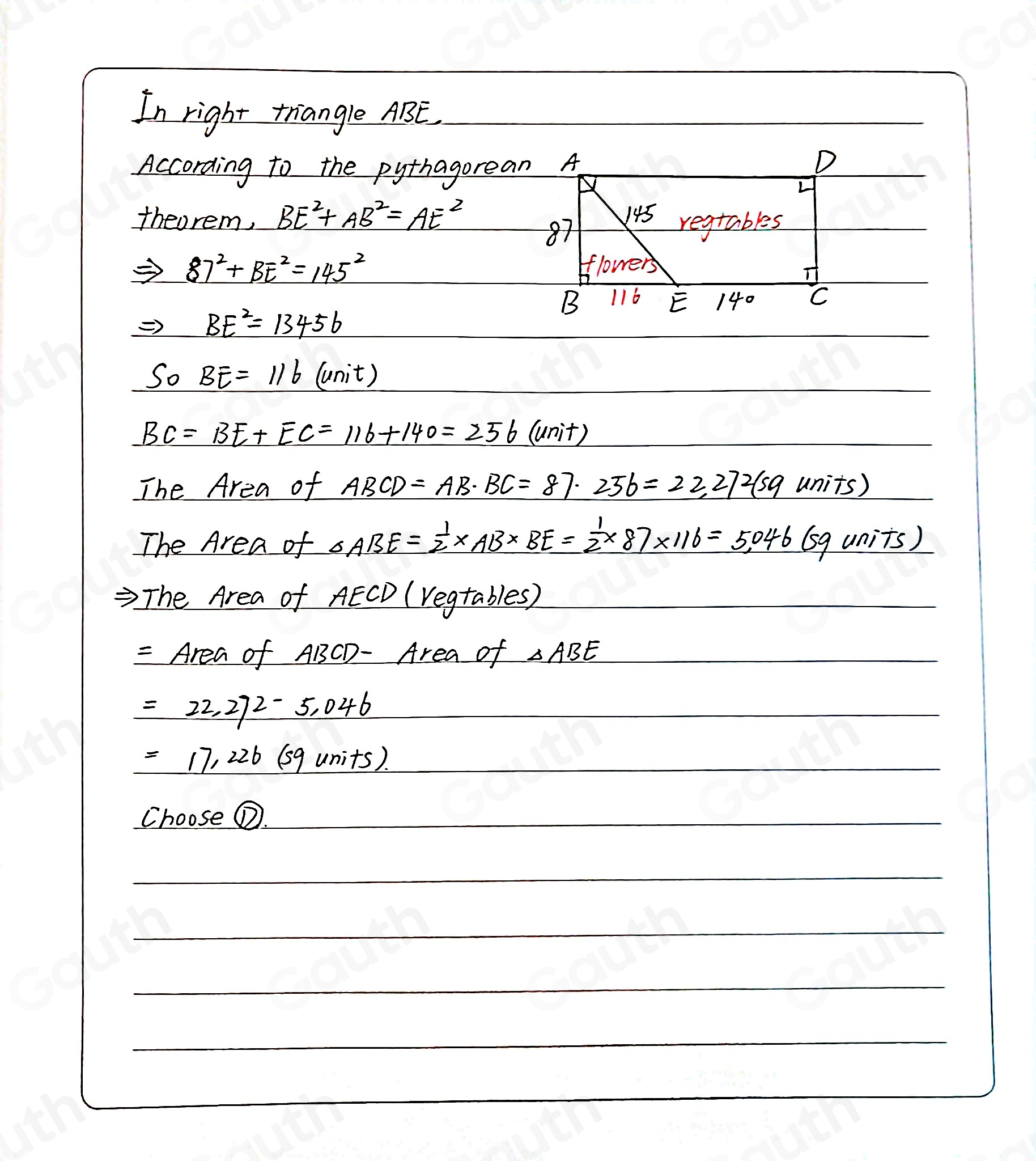 Solved: A sketch of a rectangular garden plot is shown. The triangular ...