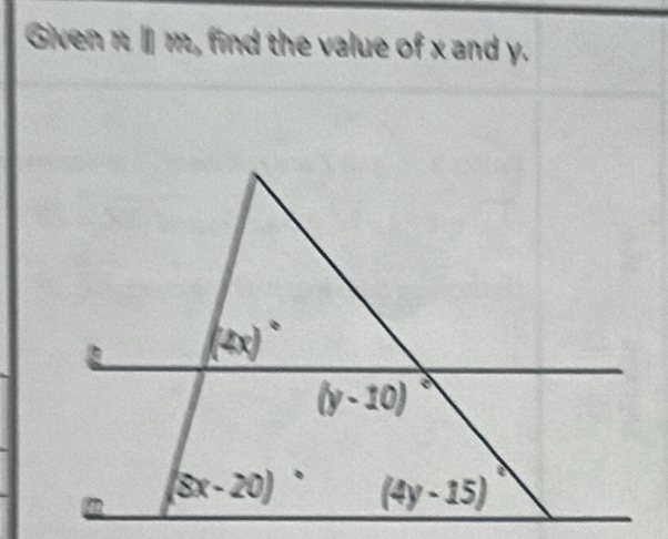 Given π Ⅱ m, find the value of x and y.