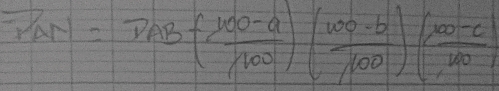 F/AN=TAB( (100-a)/100 )( (100-b)/100 )( (100-c)/100 