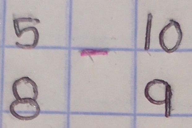 beginarrayr 5 8endarray -beginarrayr 10 9endarray
_  
2 frac 110)^4= 5/4  =frac 12=frac 15□  
=frac 121)=frac 1/_- 1/2  frac 5