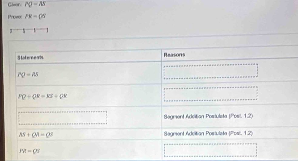 Given PQ=RS
Prove: PR=QS
n
