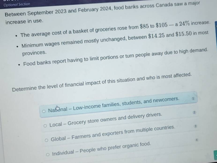 Solved Optional Section Between September 2023 and February 2024, food
