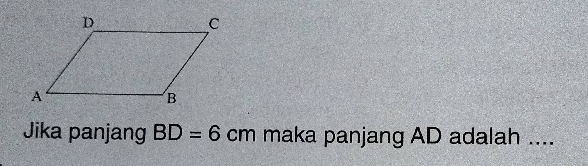 Jika panjang BD=6cm maka panjang AD adalah ....