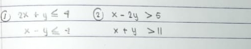 ② 2x+y≤ 4 ② x-2y>5
x-y≤ -2 x+y>11