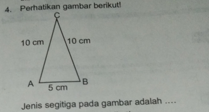 Perhatikan gambar berikut! 
Jenis segitiga pada gambar adalah ....