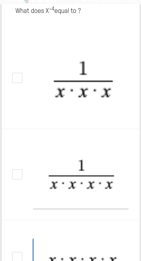 What does X^(-4) equal to ?