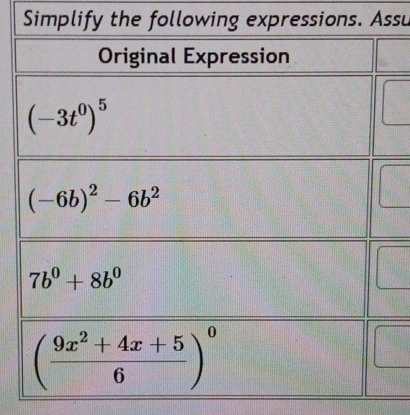 Simplify the following expressions. Assu