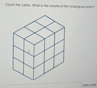 Count the cubes. What is the volume of the rectangular prism? 
cubic units