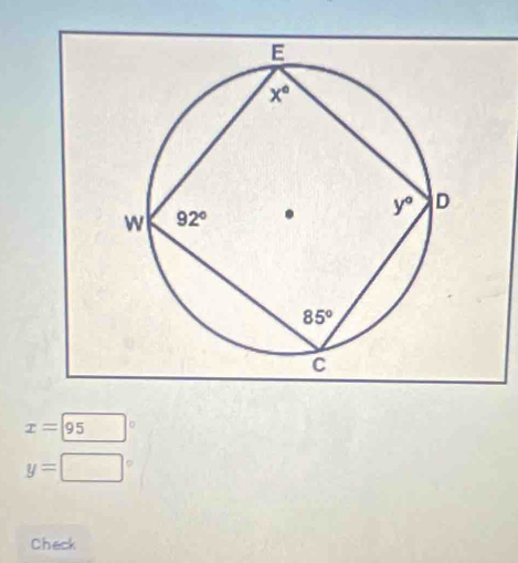 x=95°
y=□°
Check