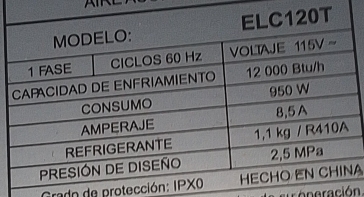 Grado de protecciónA 
r o neración