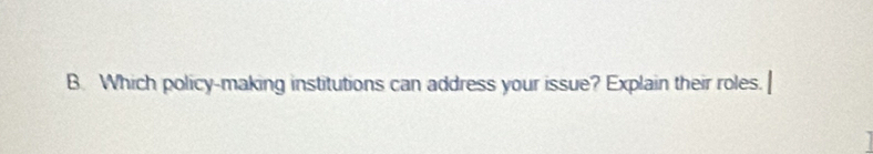 Which policy-making institutions can address your issue? Explain their roles.