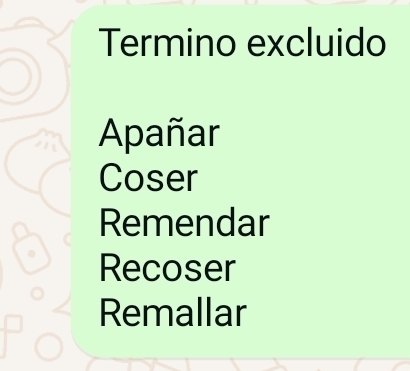 Termino excluido
Apañar
Coser
Remendar
Recoser
Remallar