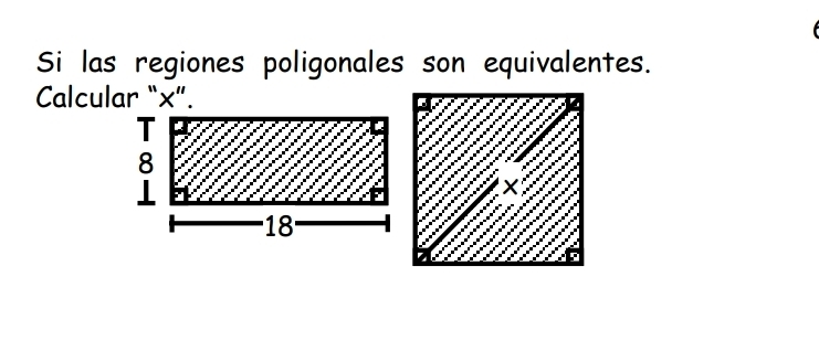 Si las regiones poligonales son equivalentes. 
Calcular “×”.