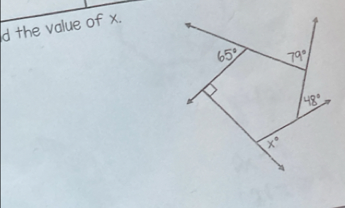 the value of x.
65° 79°
48°
x°