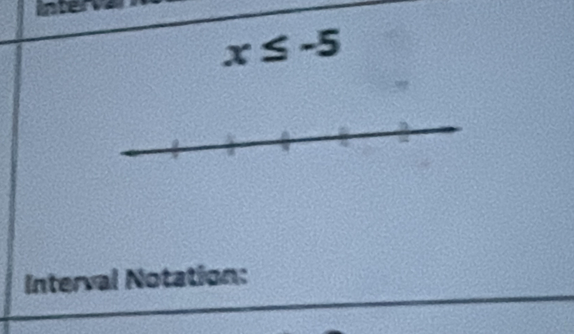 Interv
x≤ -5
Interval Notation: