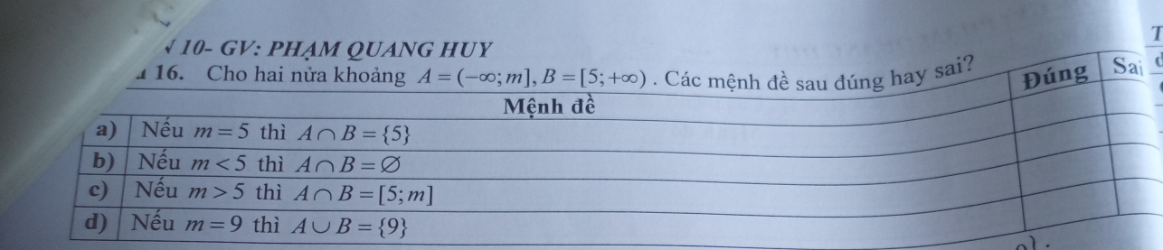 √ 10- GV: PHẠM QUANG HUY
1 16. Cho y sai?
Sai_