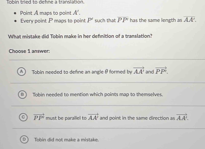Tobin tried to define a translation. Point A maps to point A'. Every ...