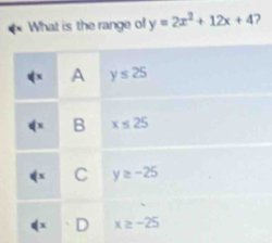 What is the range of y=2x^2+12x+4 2