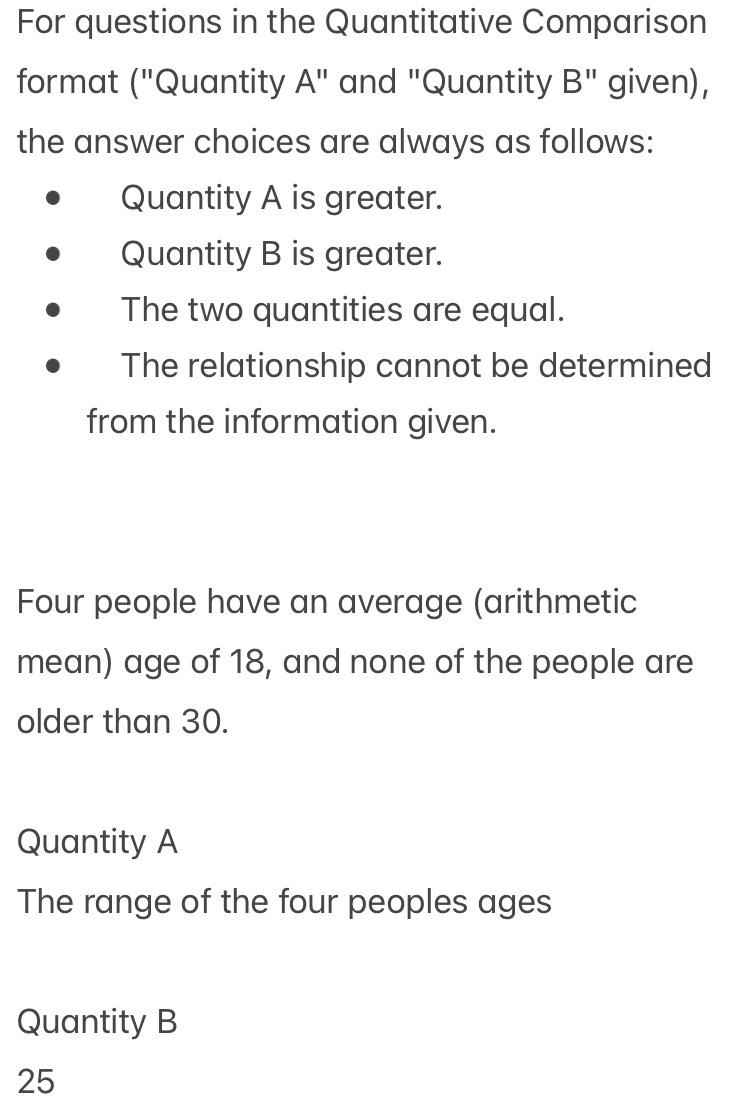 Solved: For questions in the Quantitative Comparison format (