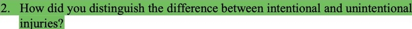 How did you distinguish the difference between intentional and unintentional 
injuries?