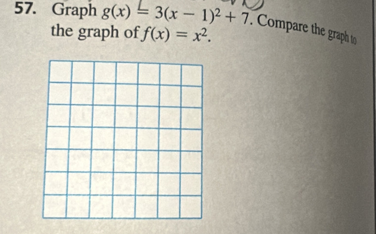 Graph g(x)=3(x-1)^2+7. Compare the graph to 
the graph of f(x)=x^2.