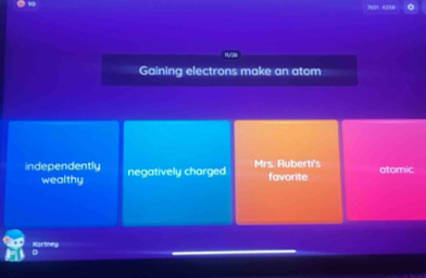 Gaining electrons make an atom
independently negatively charged Mrs. Ruberti's favorite atomic
wealthy
Kartney