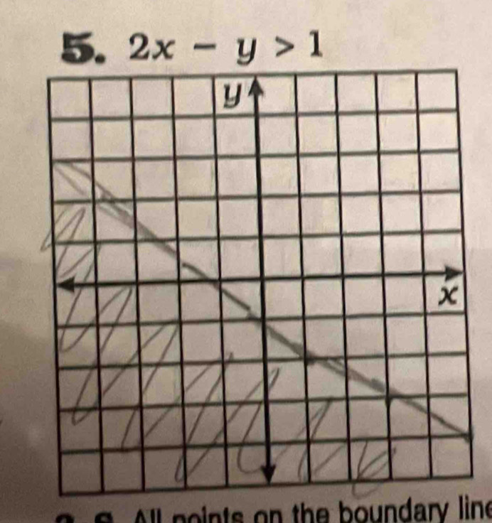 2x-y>1
l n o ints on the boundary line