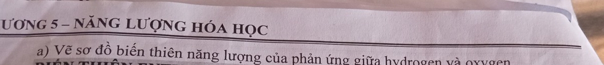 ương 5 - năng Lượng hóa học 
a) Vẽ sơ đồ biến thiên năng lượng của phản ứng giữa hydrogen và oxygen