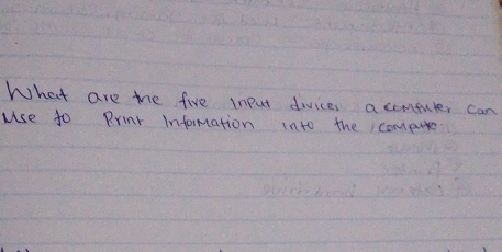 What are me five Input divices a cemputer can 
use to Print information into the compue.