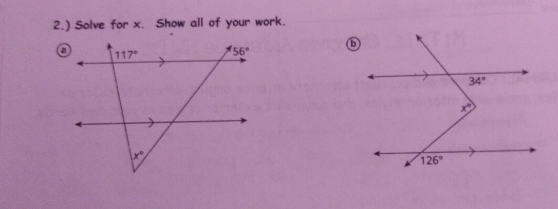 2.) Solve for x. Show all of your work.